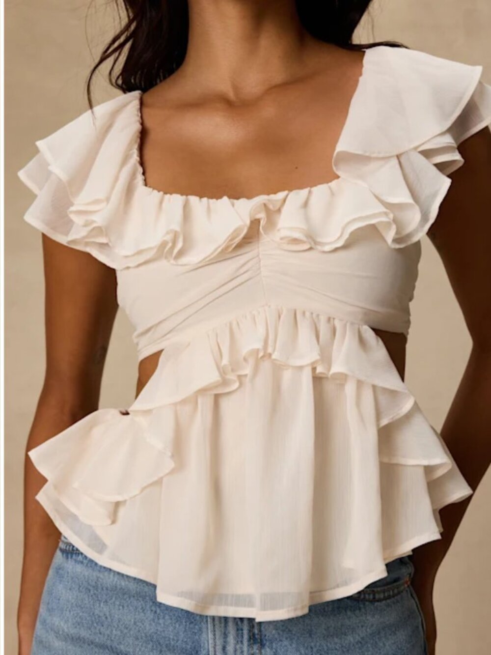Lilo Ivory Ruffled Cutout Top Lulus MEDIUM ONLY